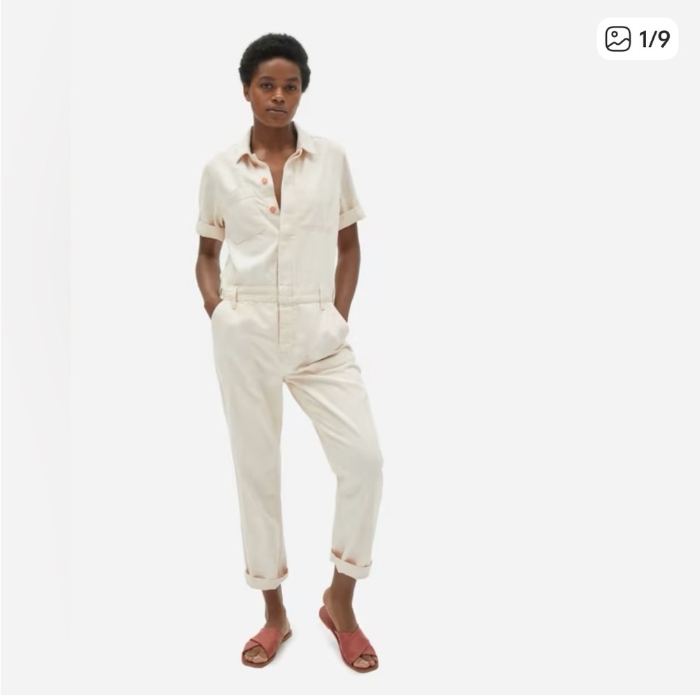 Everlane Short Sleeve Denim Coverall- size 0, Bone